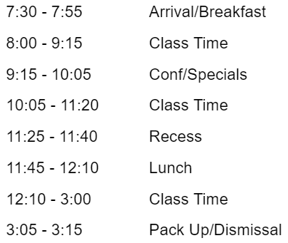 Fourth Grade Schedule