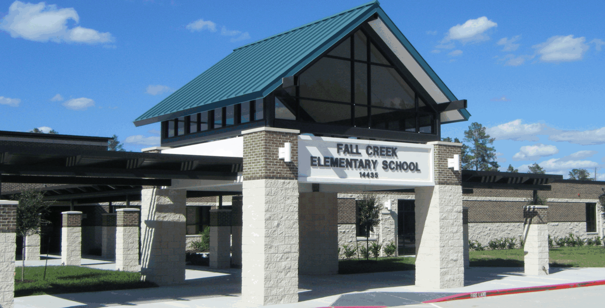 Front of building with name Fall Creek Elementary School