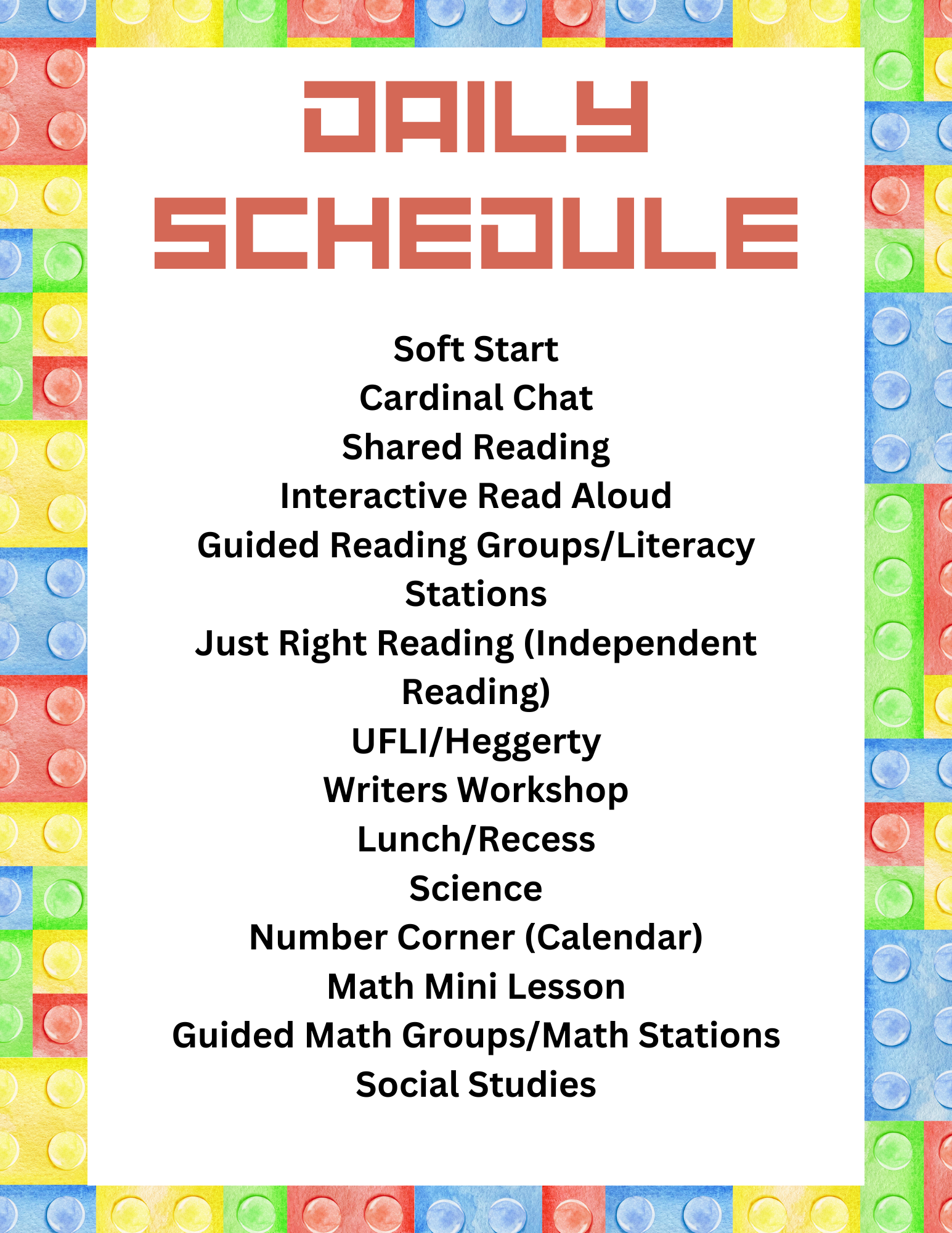 Kinder Daily Schedule