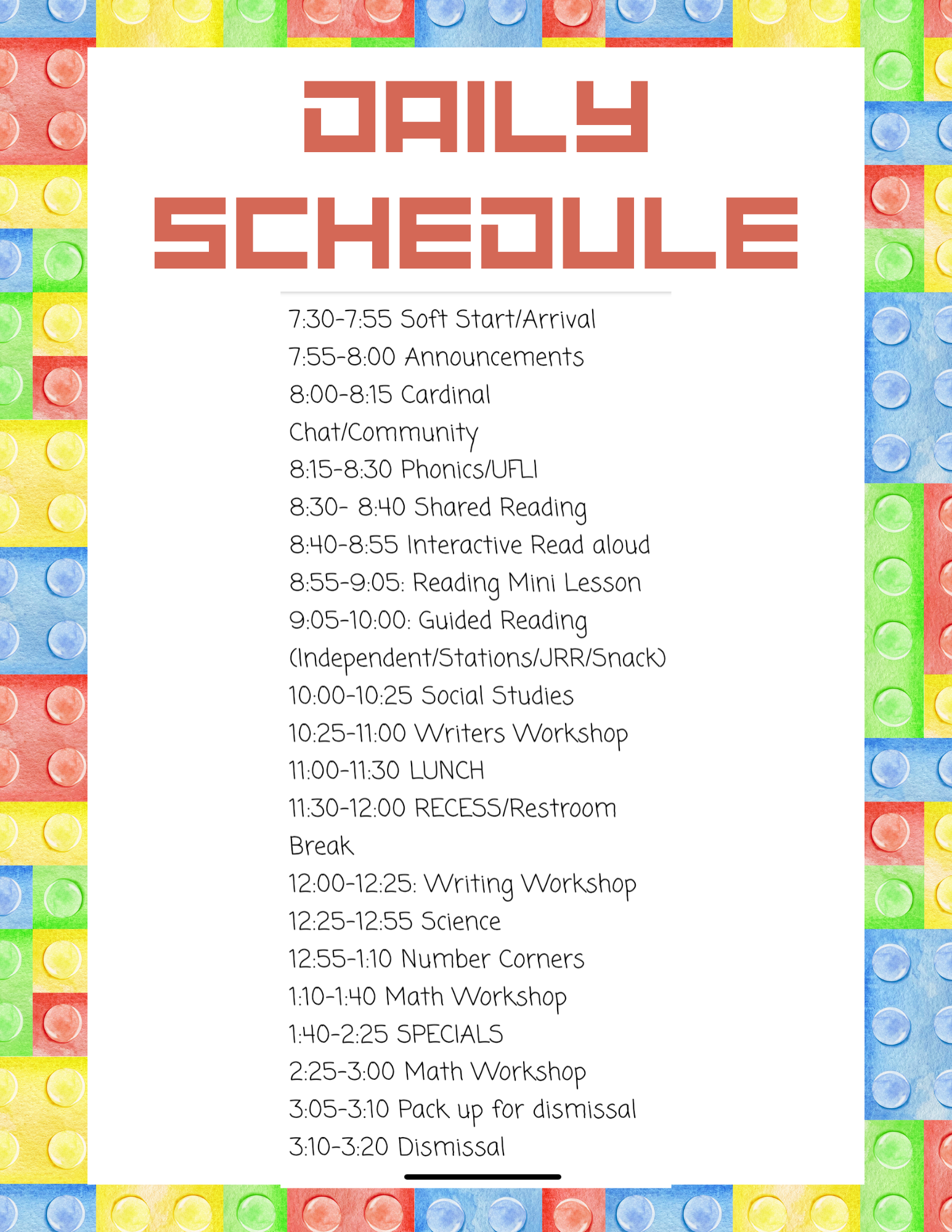 First Grade Schedule