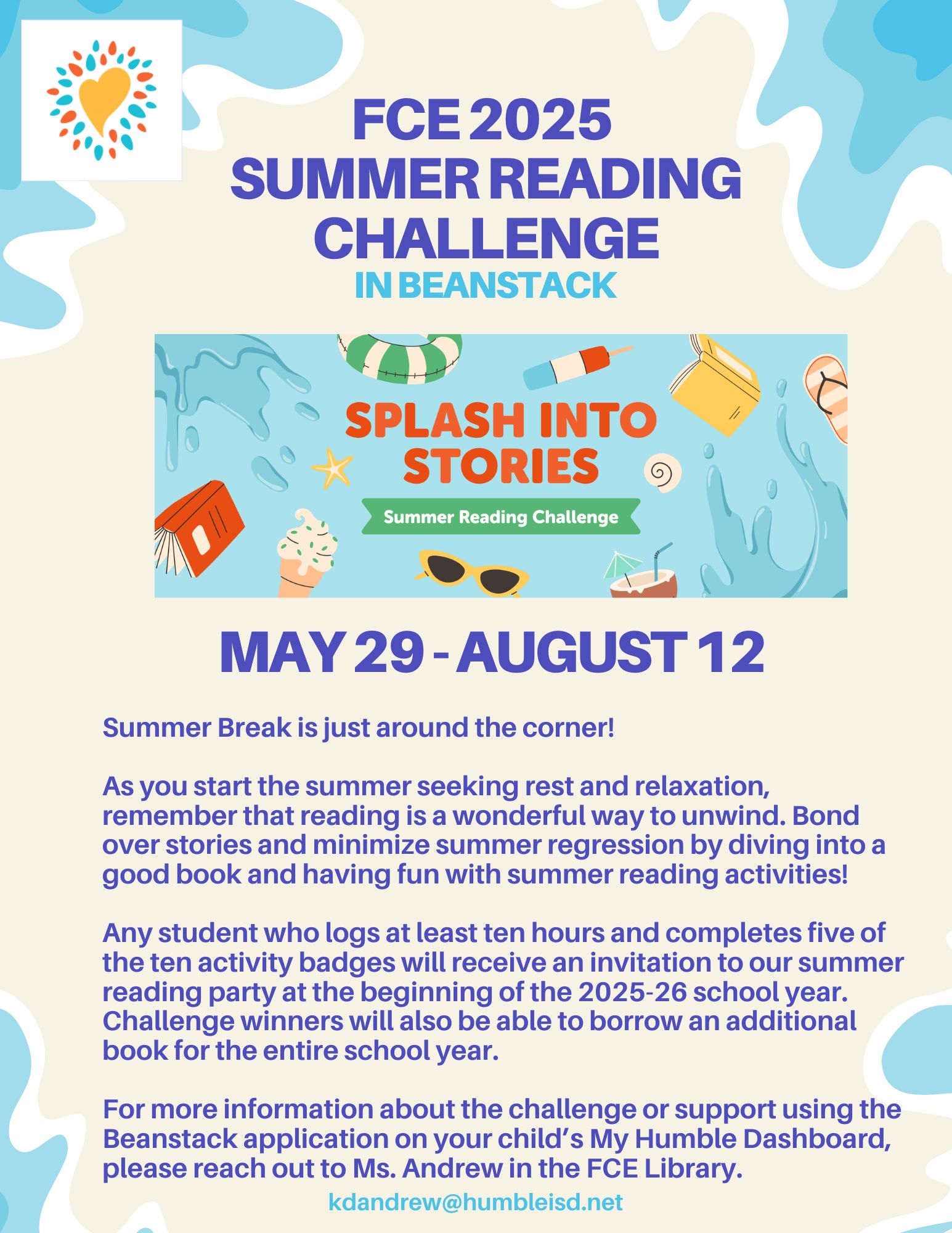Image of FCE Summer Reading Challenge Flyer with linked PDF