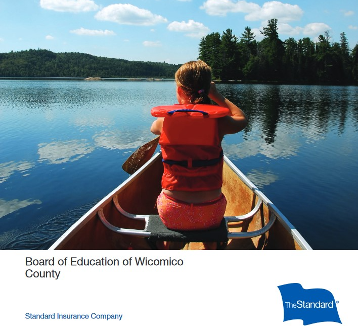 Woman kayaking on a Lake in a poster for Life Insurance Benefits for Wicomico County Public Schools