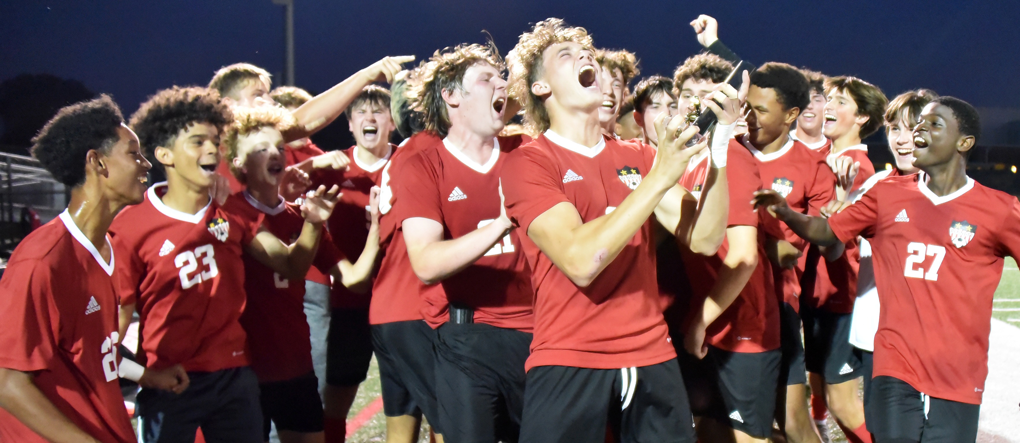 James M. Bennett Boys Soccer celebrating Bayside Championship