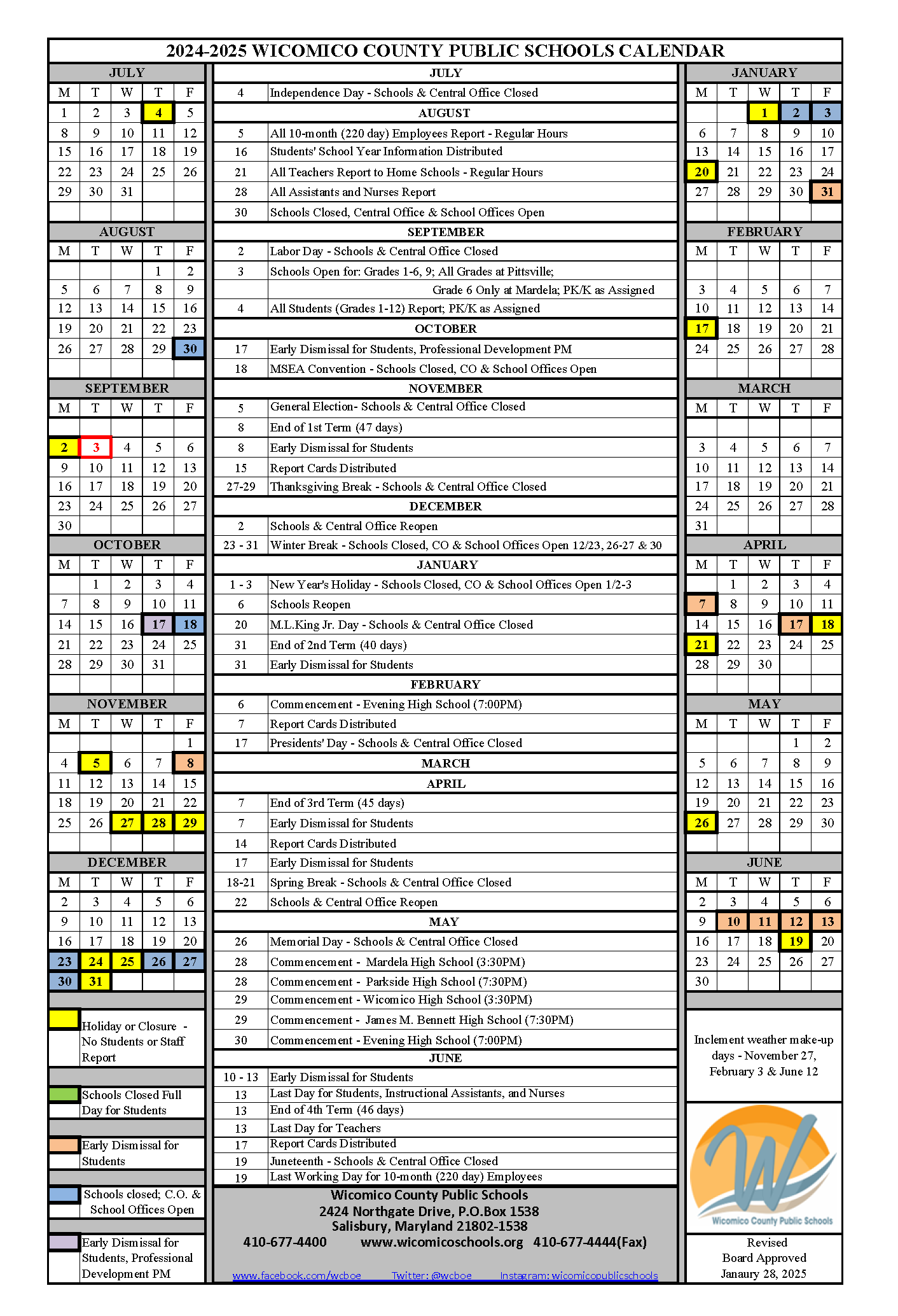 Revised School Calendar as of Jan 28 2025for 2024 - 2025