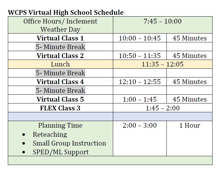 Image of High School Virtual Schedule for Inclement Weather Day