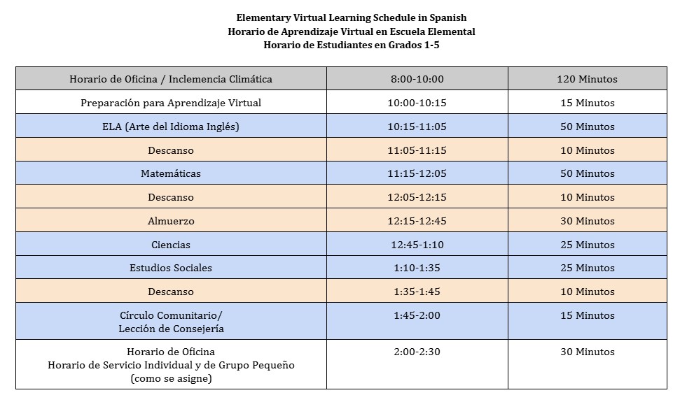 Image of Horario de Aprendizaje Virtual de Primaria 