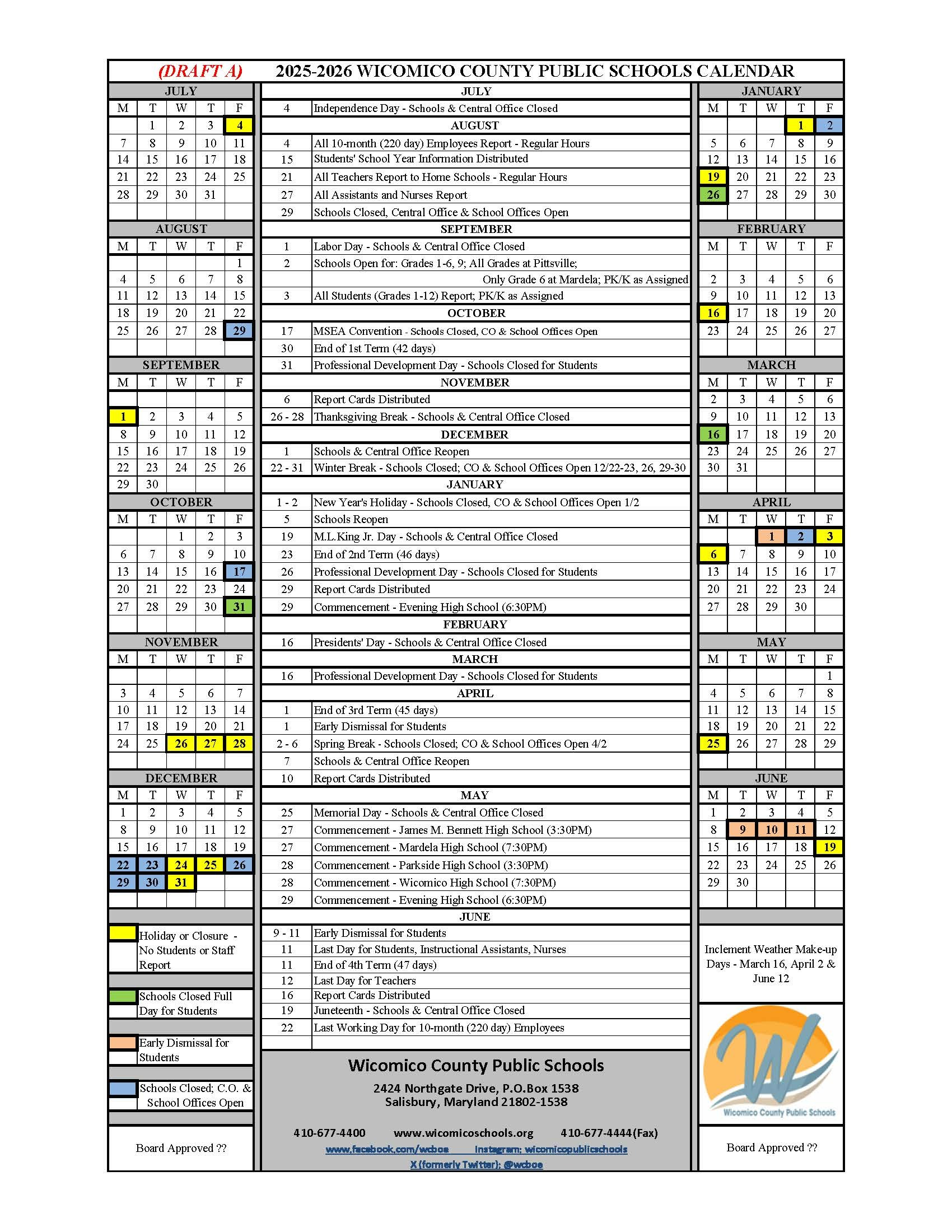 Draft A 2025-2026 School Calendar