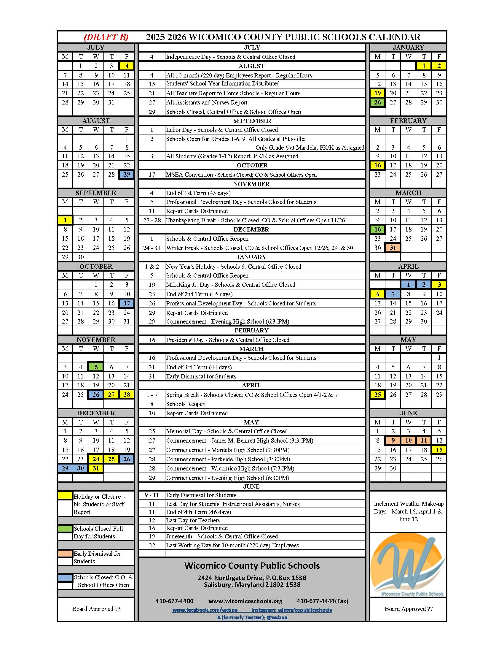 Draft B 2025-2026 School Calendar