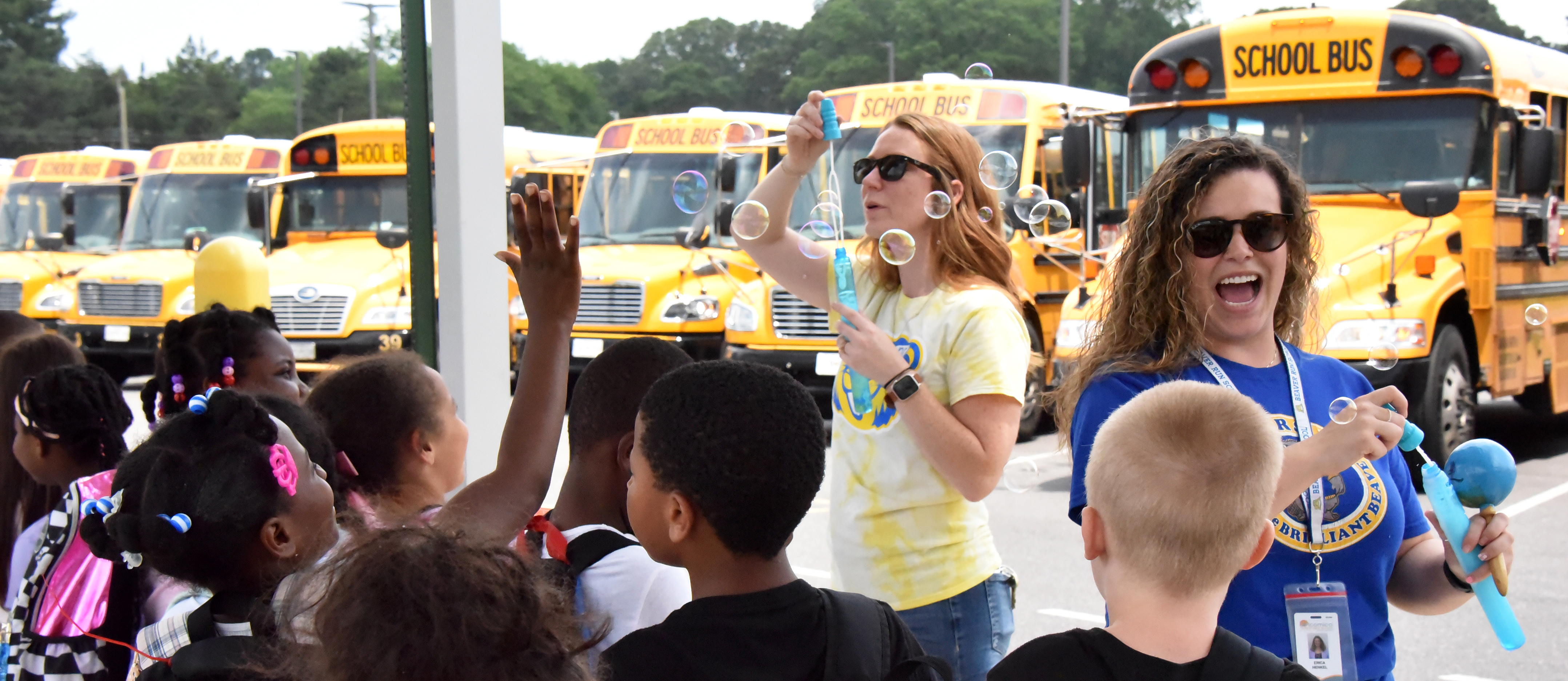 Staff at Beaver Run sending off students to summer break