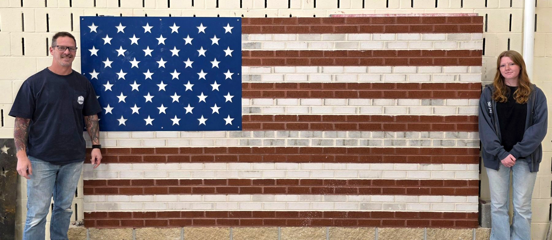 American flag constructed by CTE Masonry student and instructor