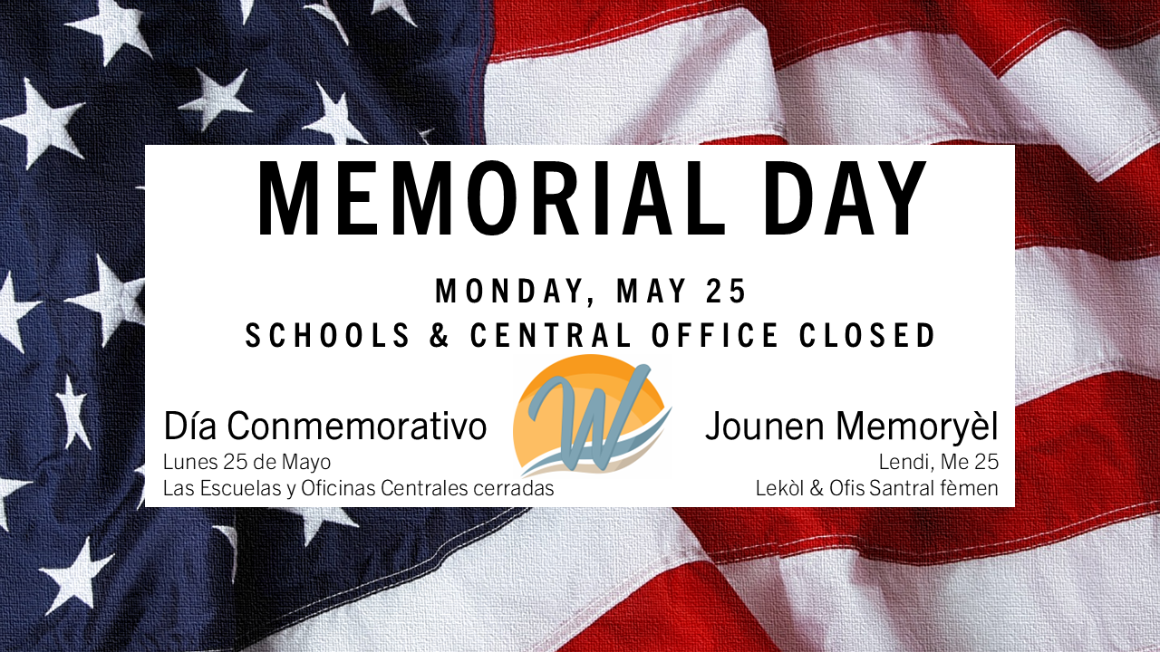 Graphic about Memorial Day, schools and offices closed
