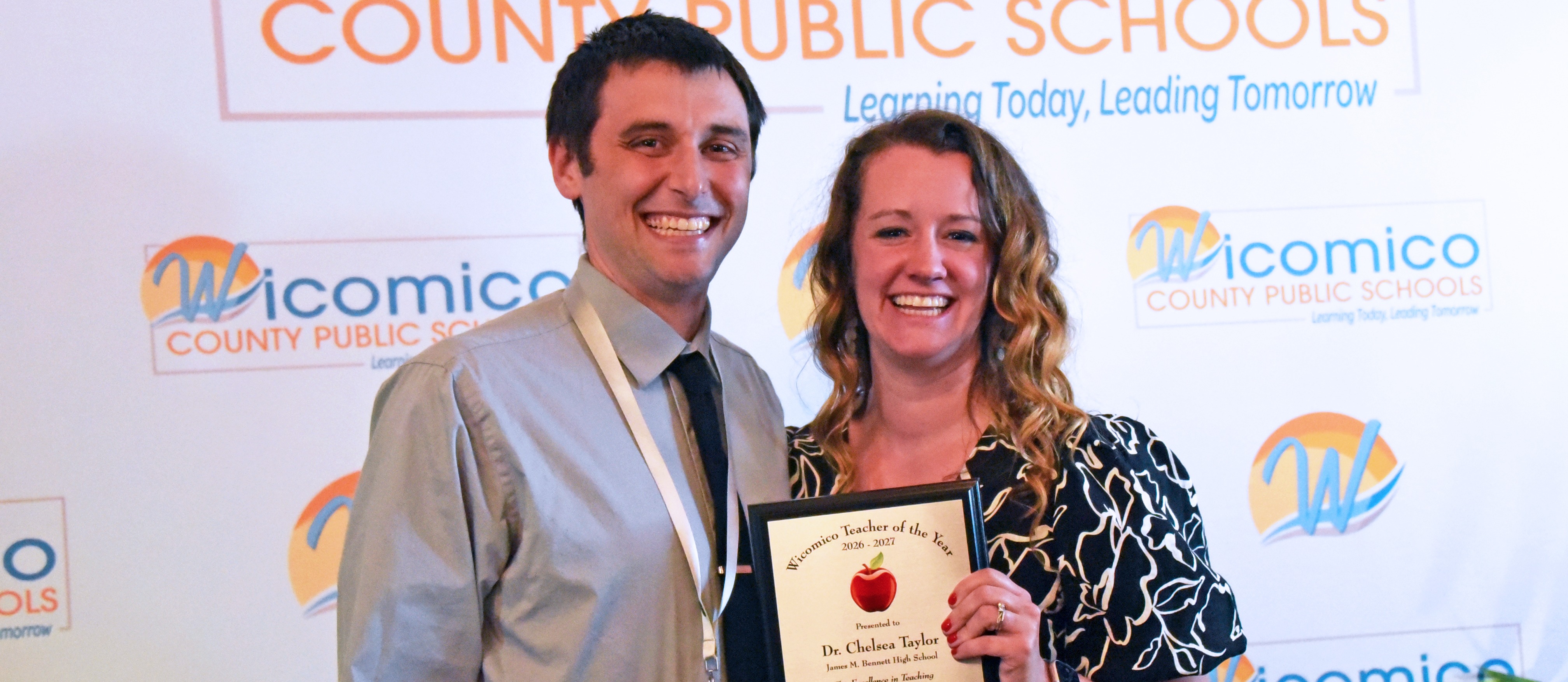 Dr. Chelsea Taylor of JMB, 2026-2027 Wicomico Teacher of the Year and finalist for Maryland Teacher of the Year, with her husband