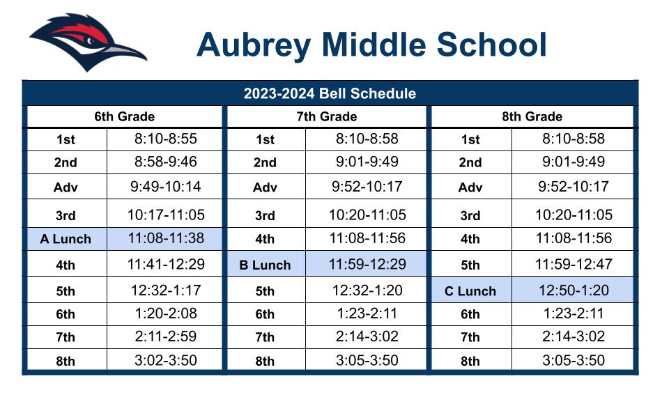 Aubrey Middle School Bell Schedule
