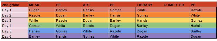 2nd grade Specials Schedule