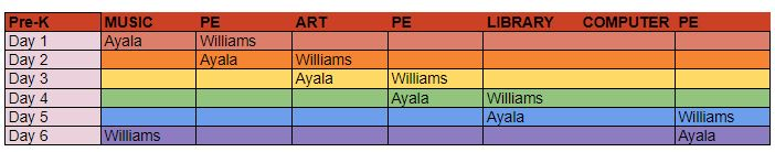 pre-k specials schedule