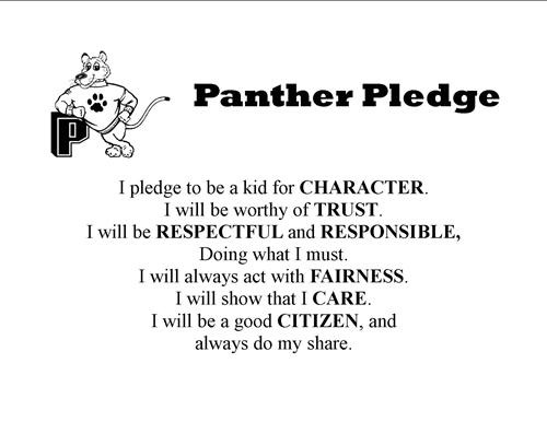 I pledge to be a kid for character, I will be worth of trust I will be respectful and responsible doin what I must. I will always act with fairness I will show that I care I will be a good citizen and always do my share.