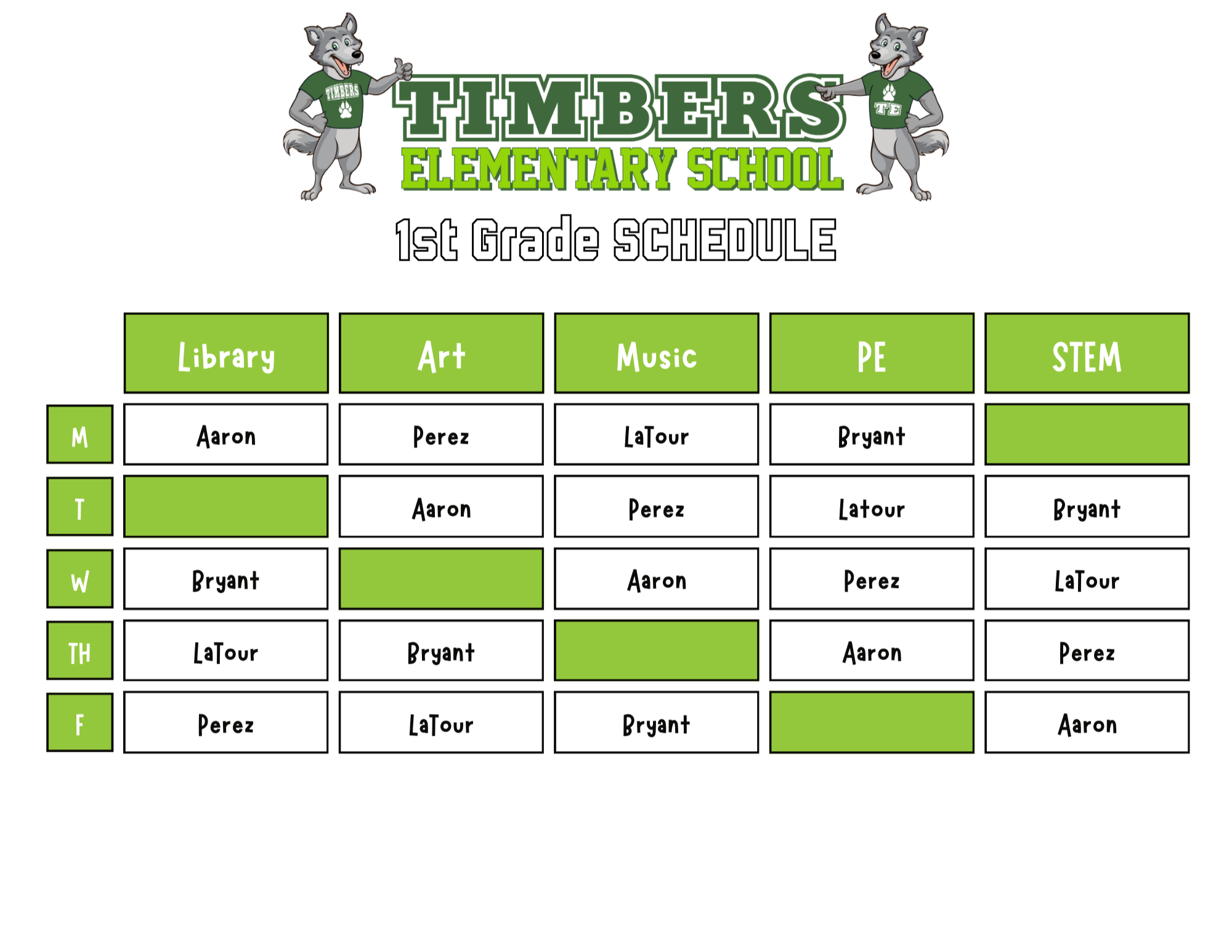 1st Grade Specials Rotation