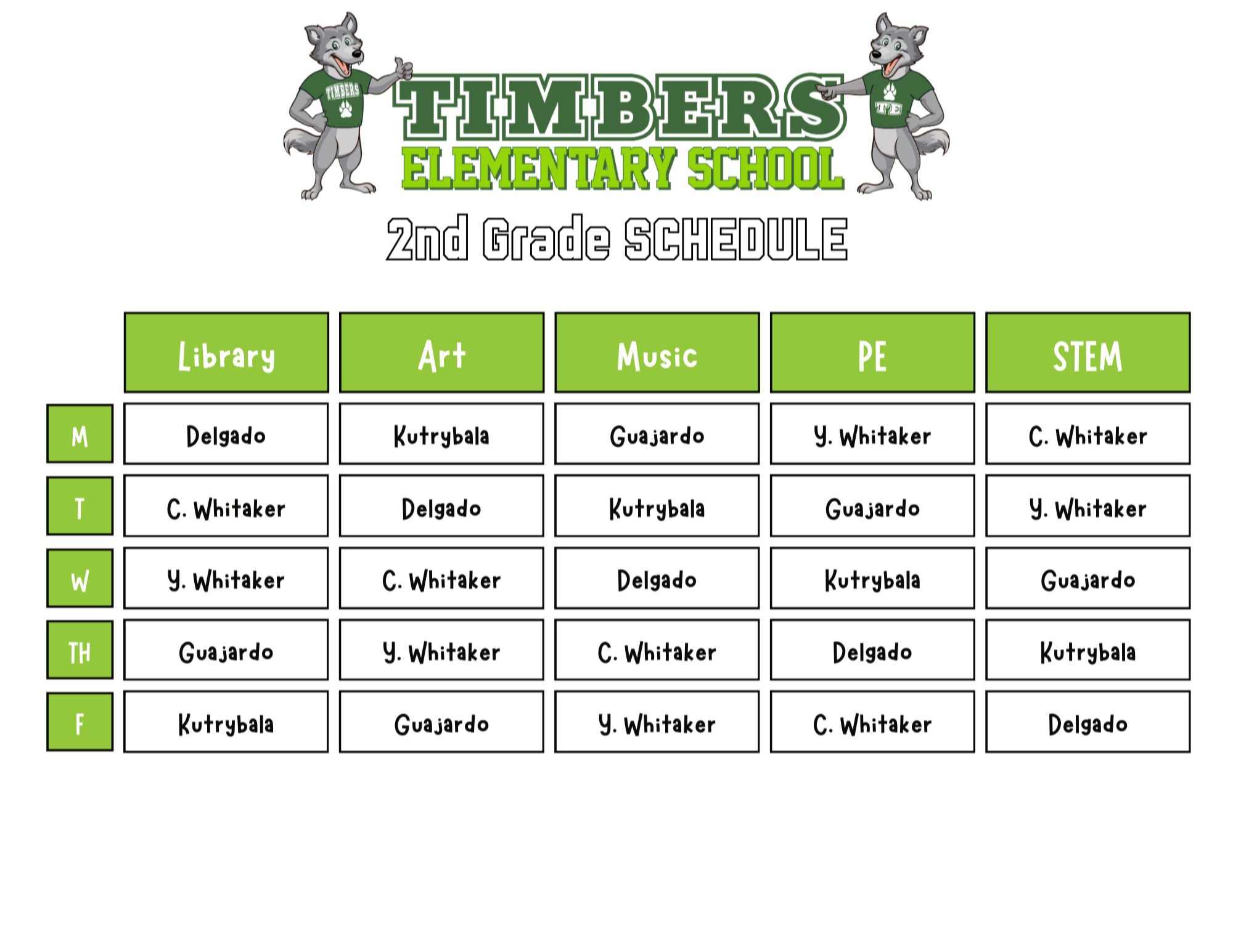 2nd Grade Specials Schedule