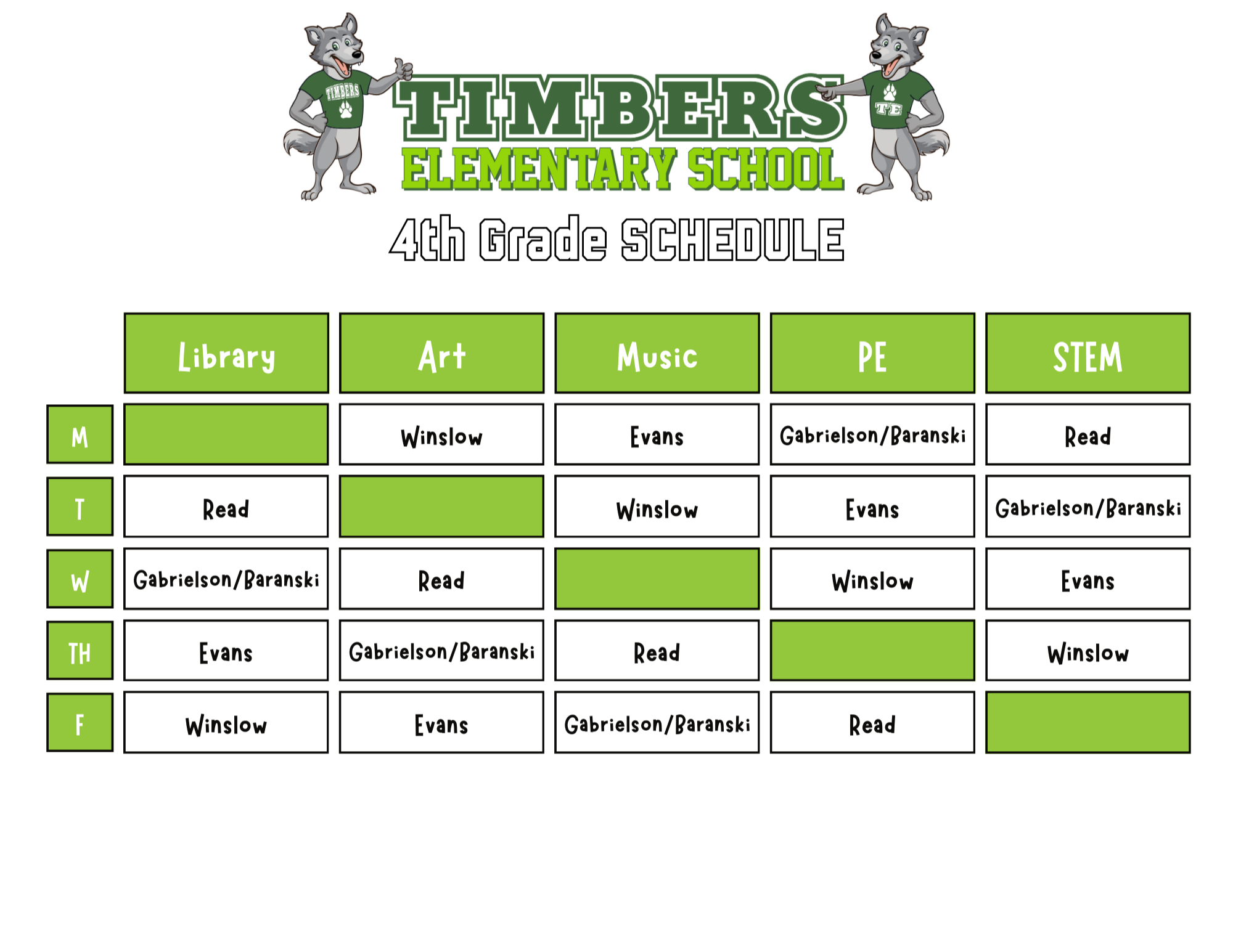 4th Grade Specials Schedule