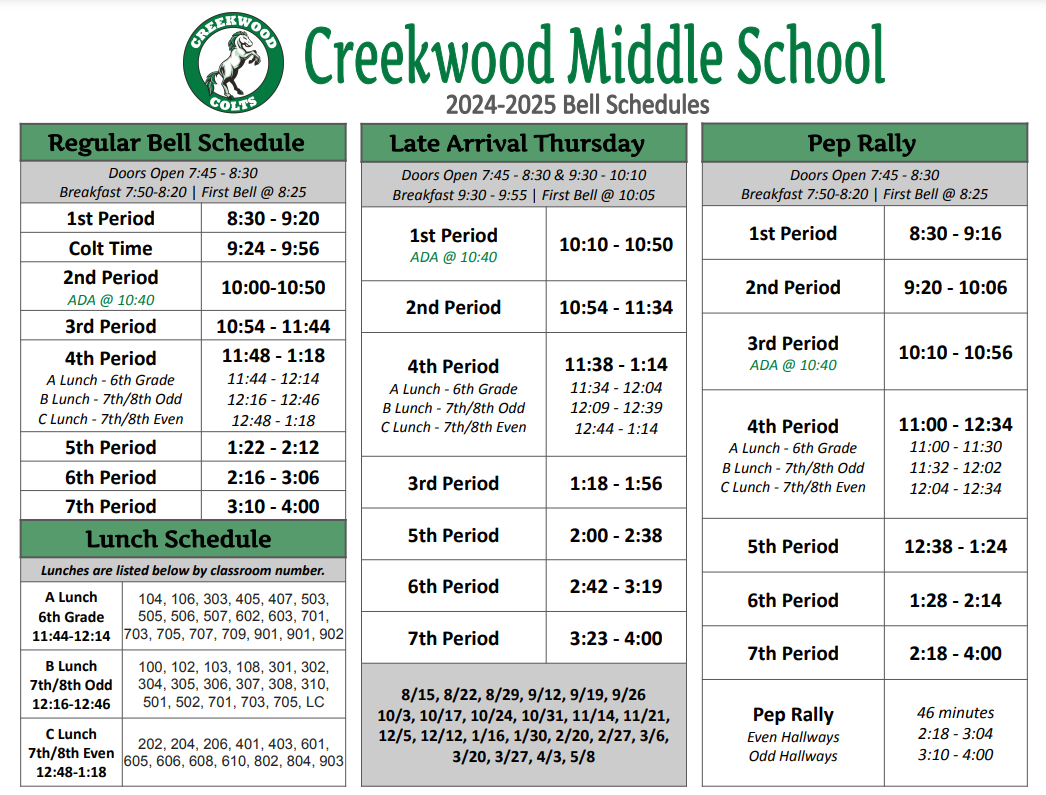 24-25 Creekwood Bell Schedule