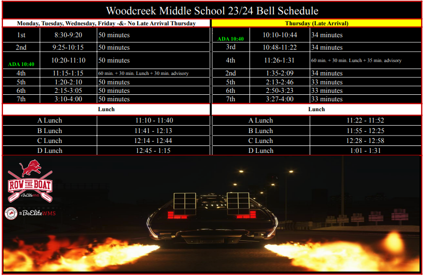 Bell Schedules Woodcreek Middle School