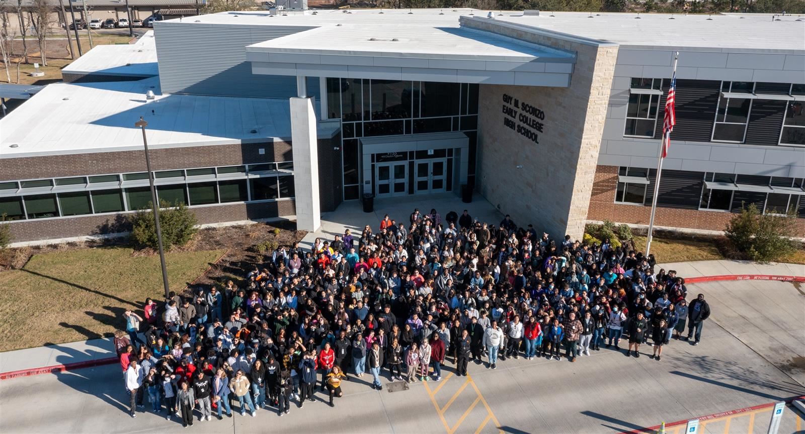 Sconzo ECHS building was a large group of people