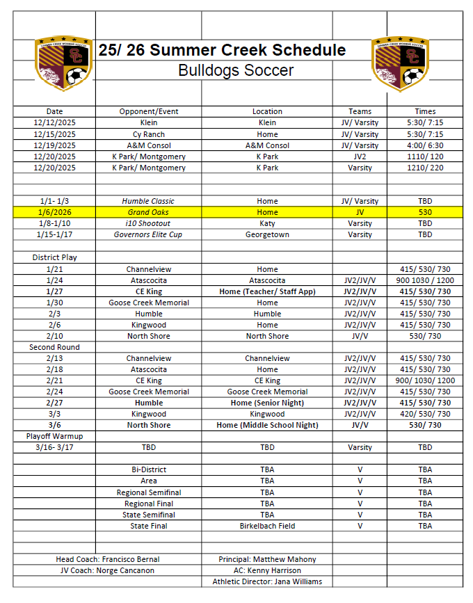 soccer schedule