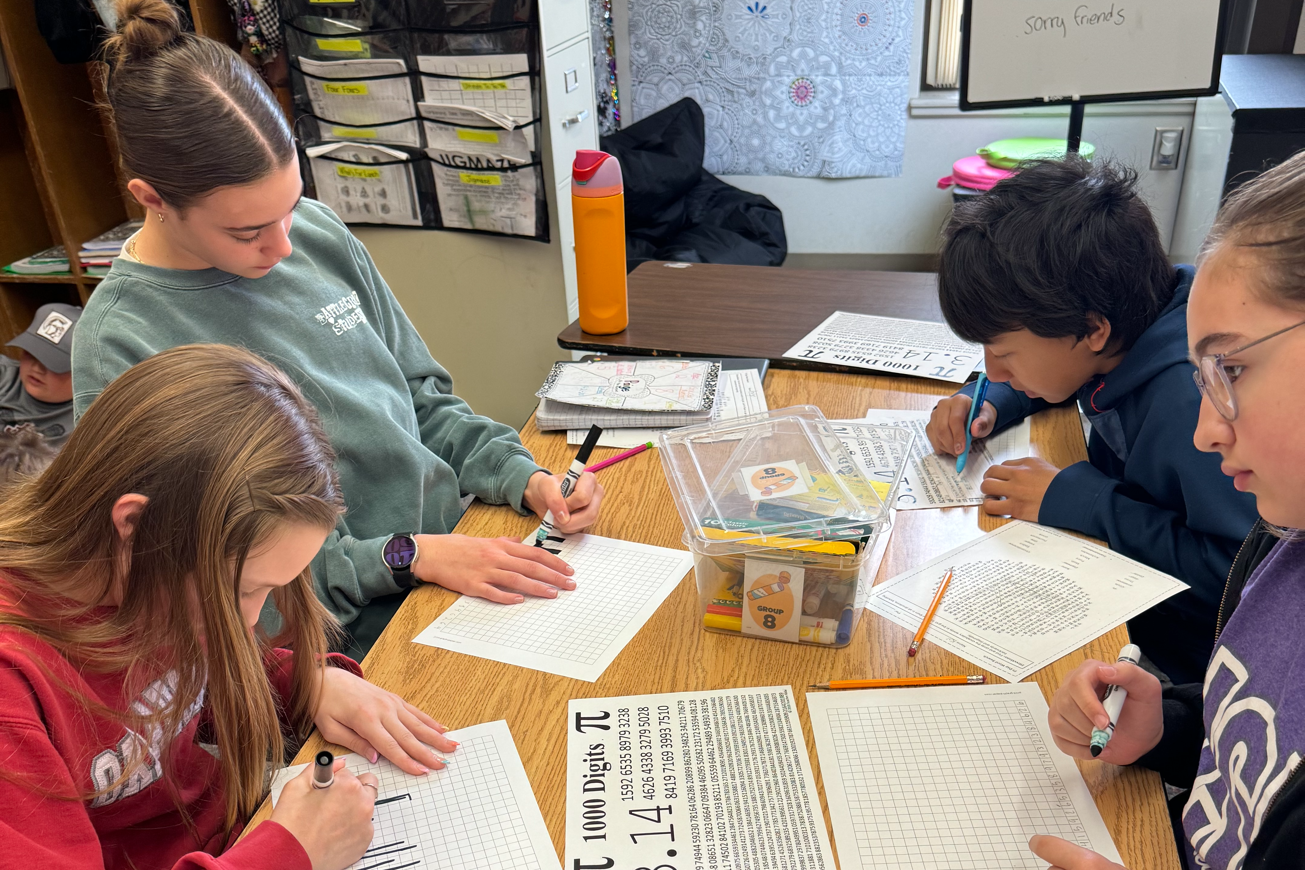 Students working on graphing during Pi Day 2024
