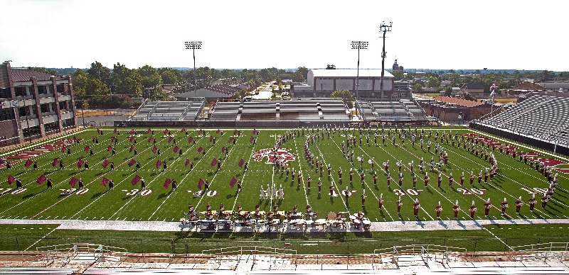 Photo of high school band in Jenks Stadium