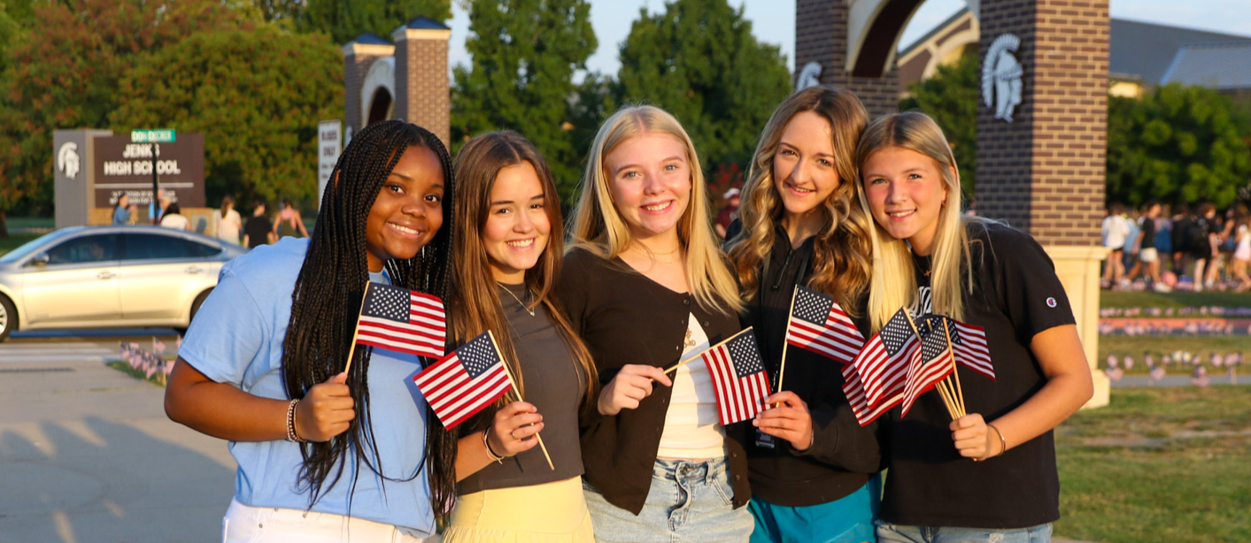 students with american flags