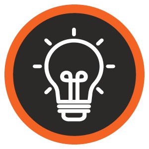 Circular graphic with lightbulb