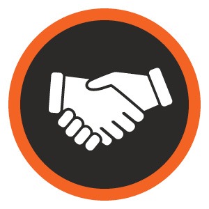 Circular graphic with hands shaking