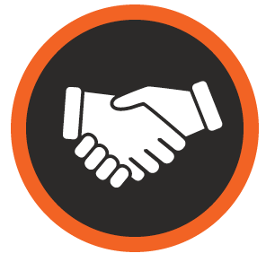 Circular graphic with hands shaking