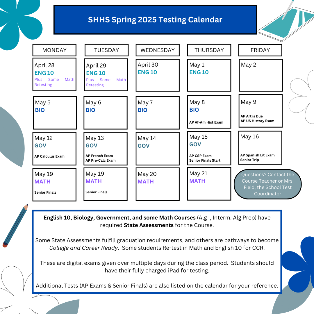 Spring Testing Calendar