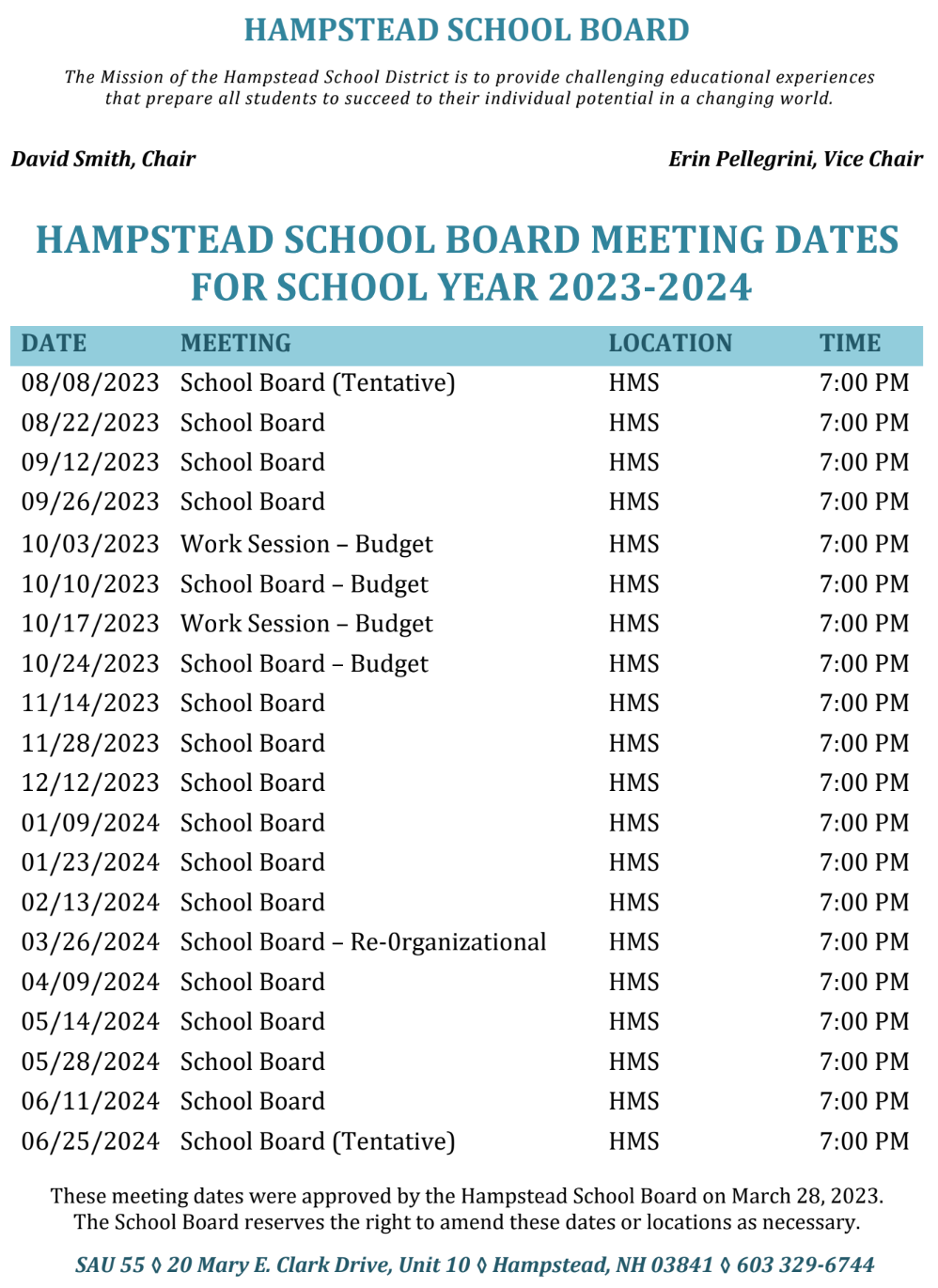 Meeting Dates