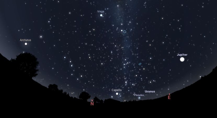 Stellarium sky view: lots of the stars and the milky way crossing the night sky