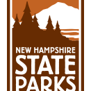 Trees  and a cloudy sky with the text New Hampshire State Parks