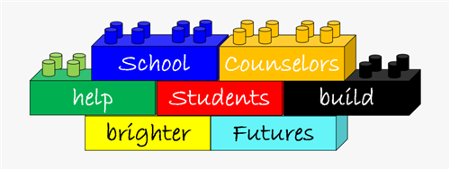 building blocks with words on each of them that say: school counselors help students build brighter futures