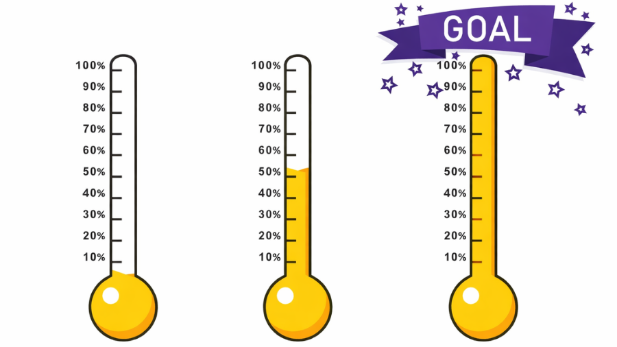 three thermometers with increase percentages filled
