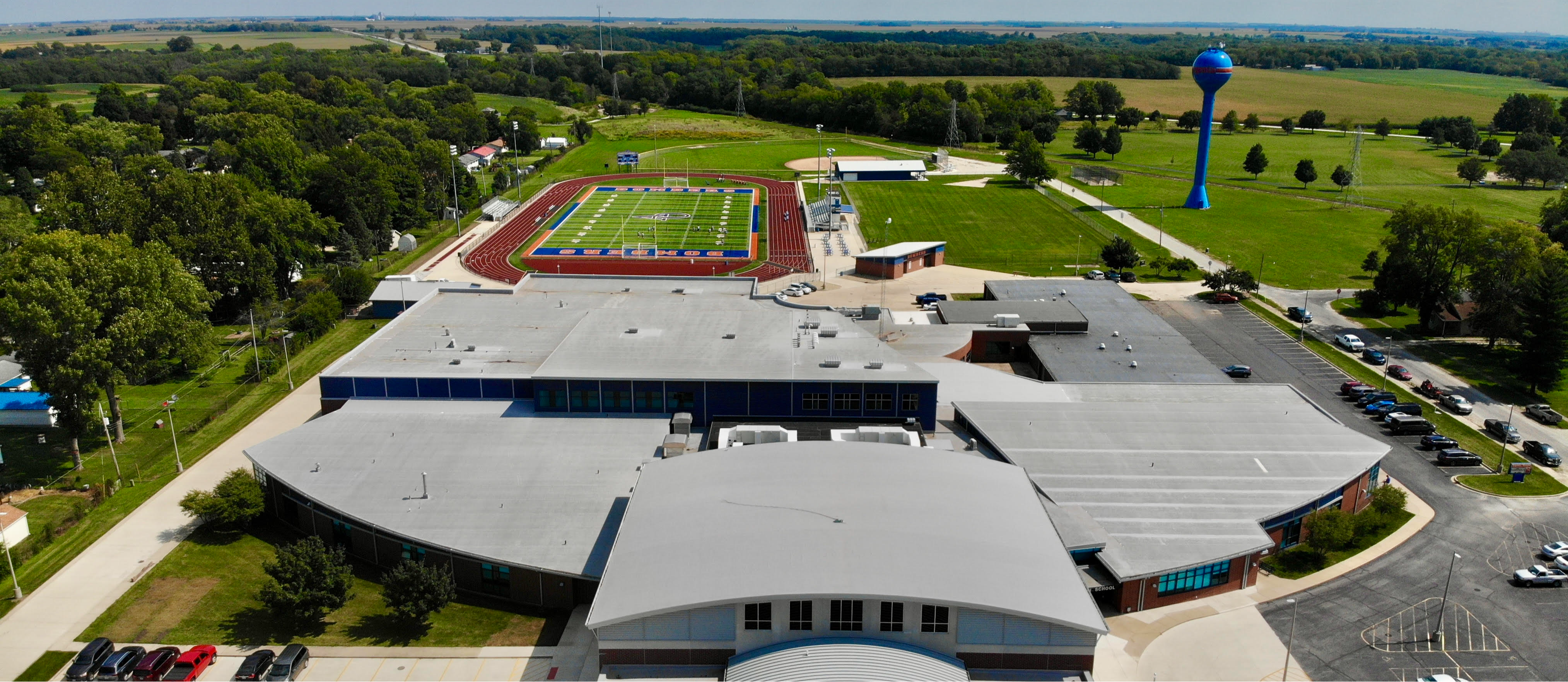 Aerial photo taken in September 2022 of the Argenta-Oreana Middle & High School Campus