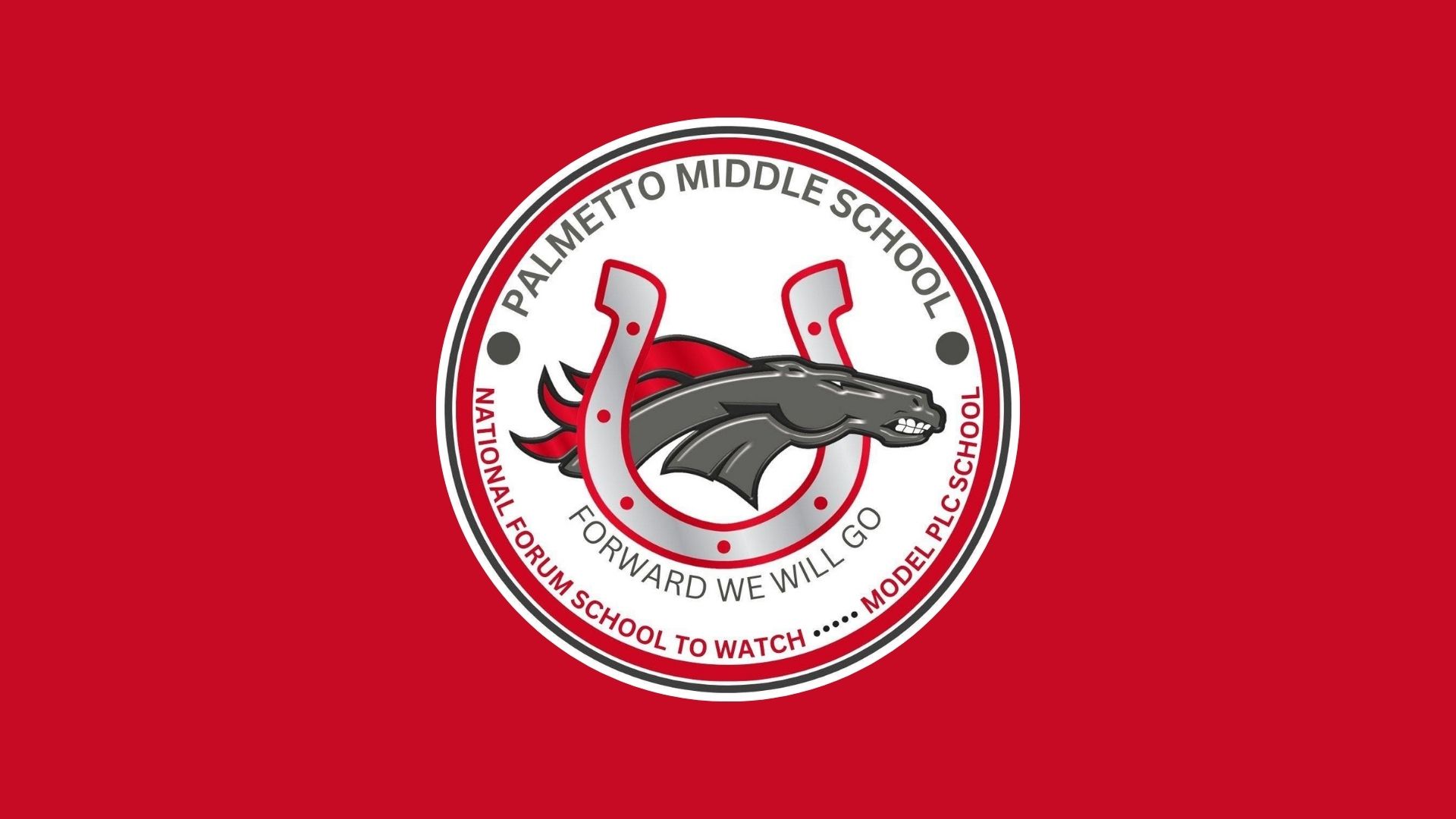 A red and white graphic with the Palmetto Middle School logo on it