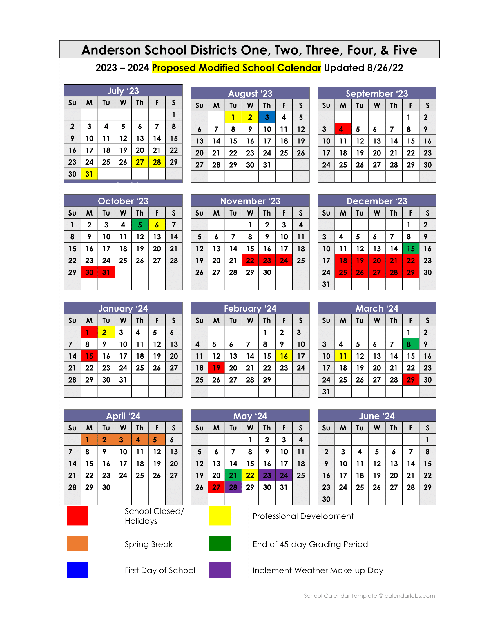 2023-2024 School Calendar | Powdersville High