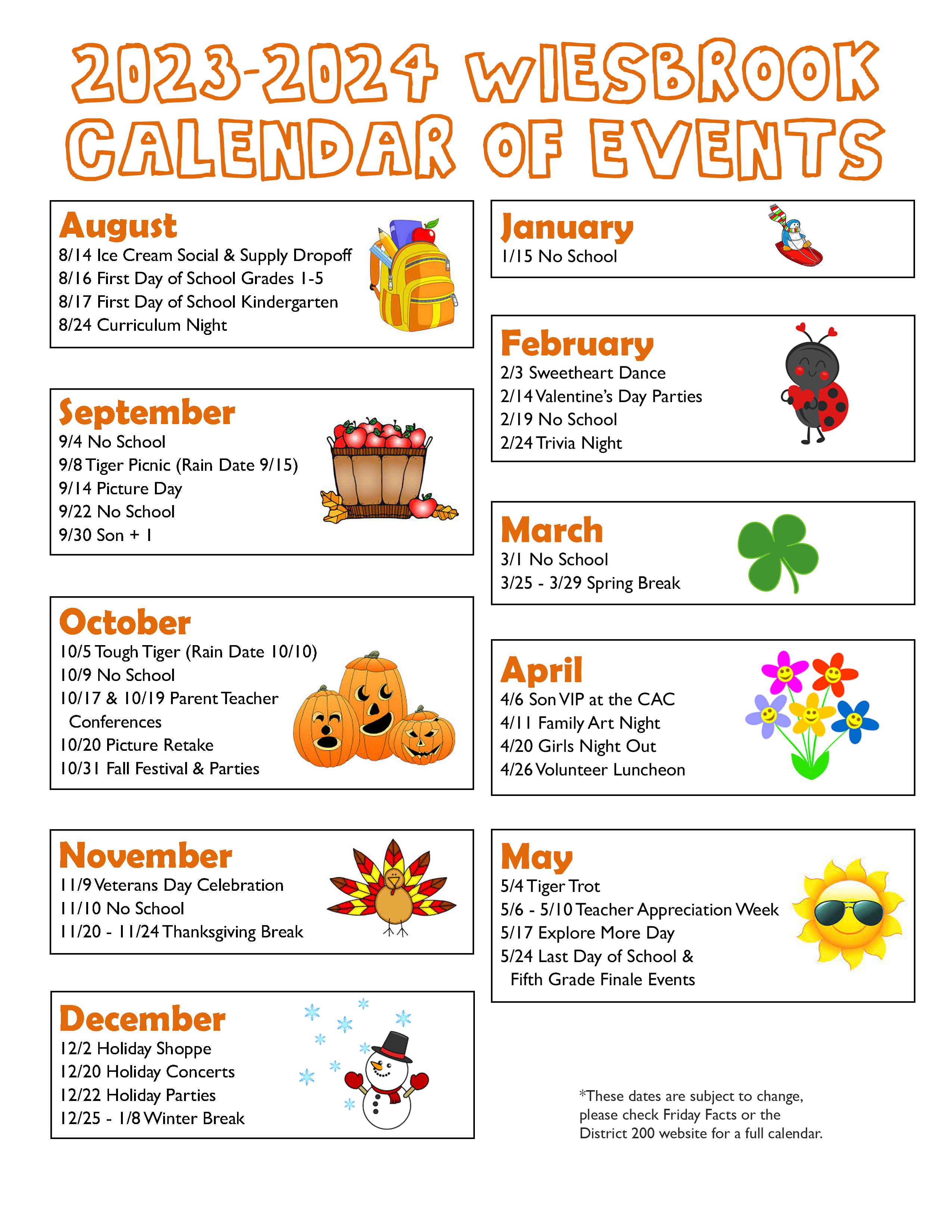 PTA Calendar Wiesbrook Elementary School