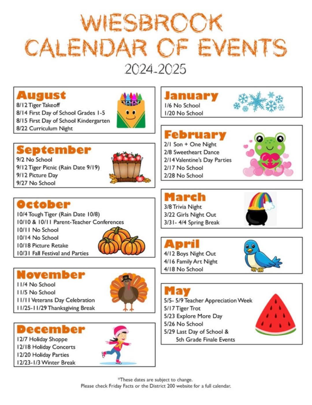 Wiesbrook PTA Calendar of Events