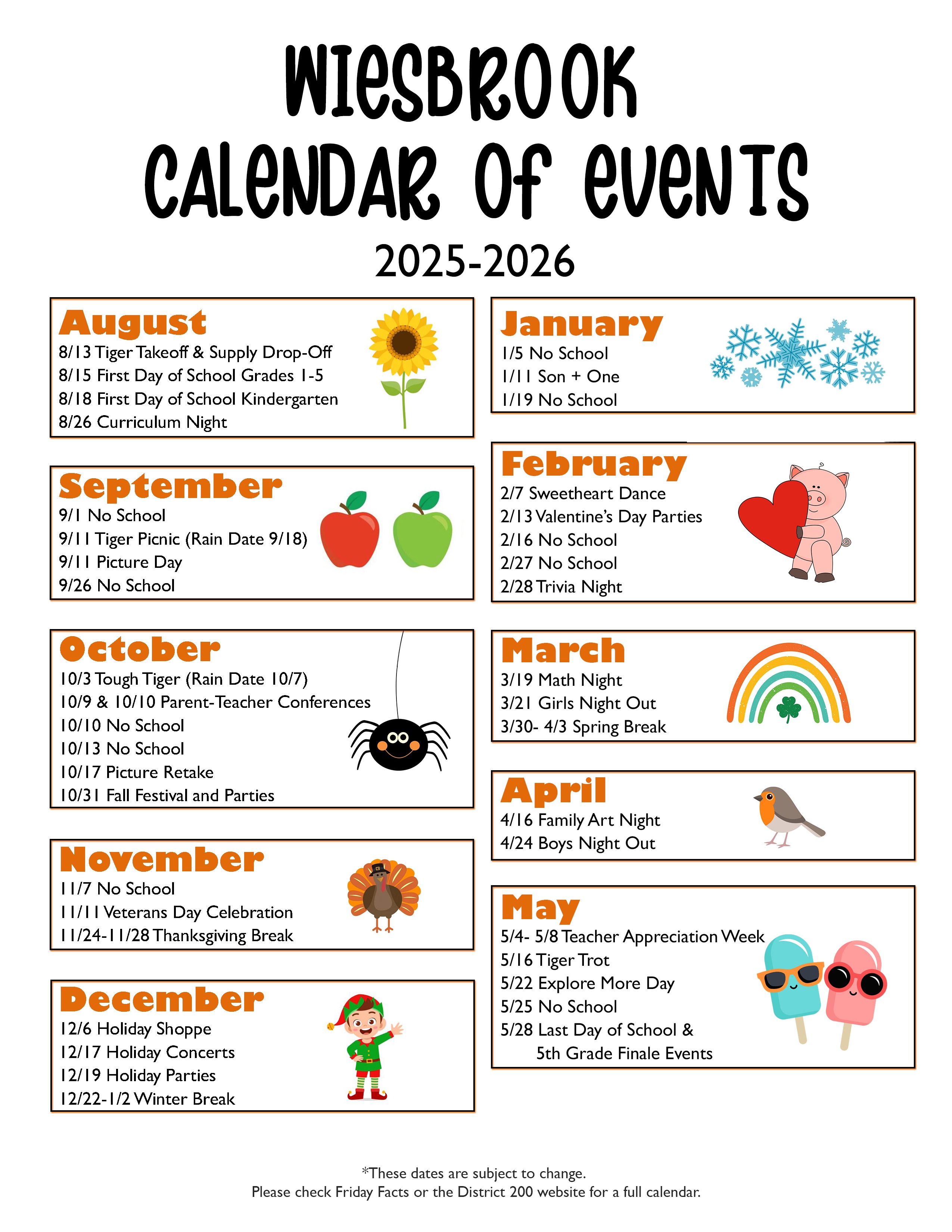 Wiesbrook PTA Calendar of Events
