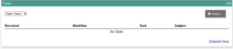 Tasks area of Aspen that has an Open Tasks drop down and a button that says Initiate