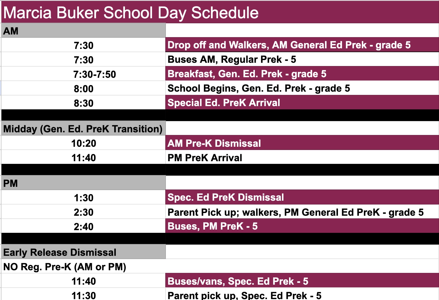 Marcia Buker Daily Schedule 25-26