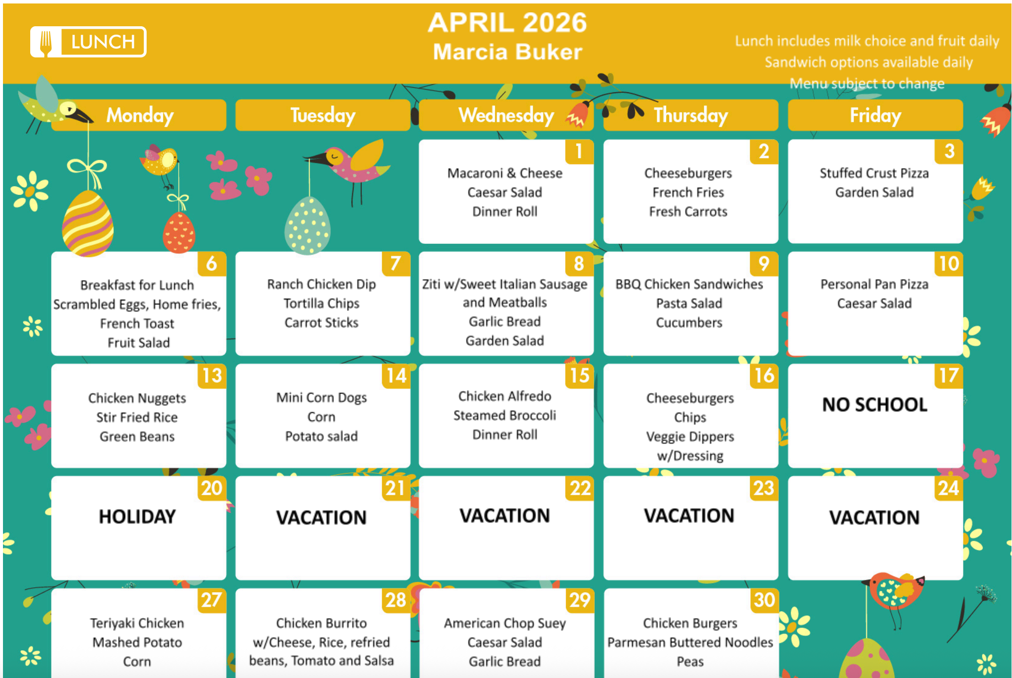oct menu