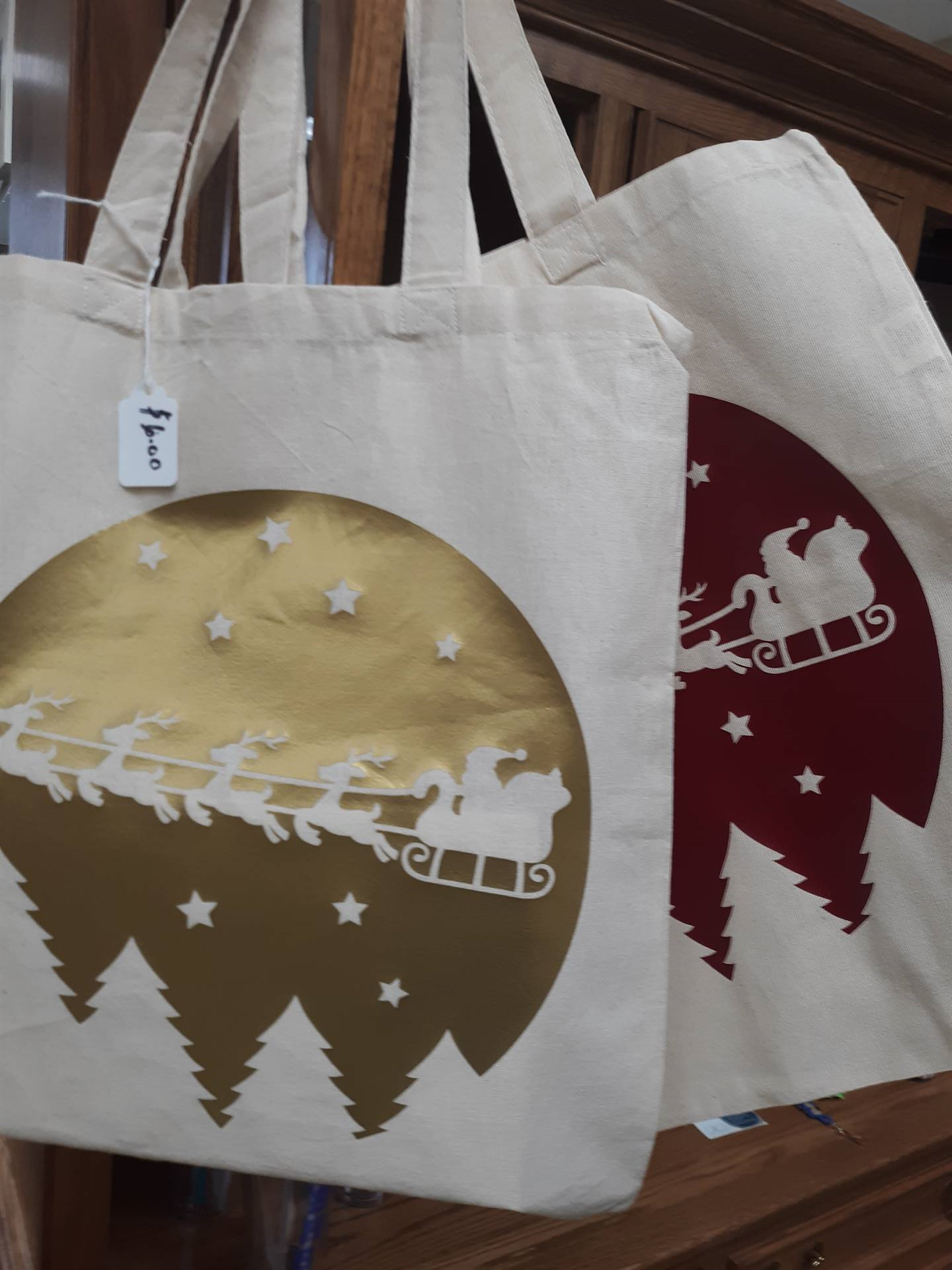 Christmas themed tote bags