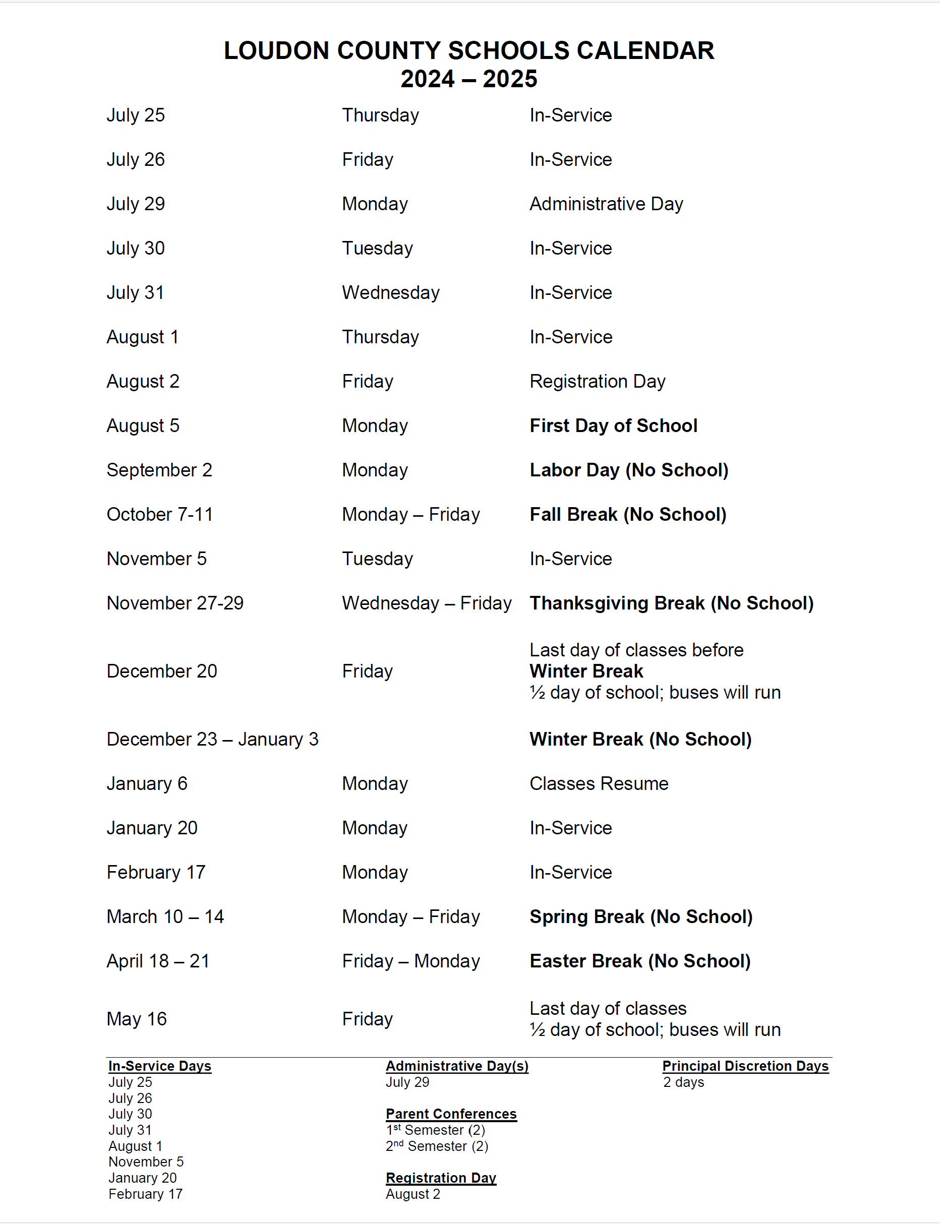 School Calendar Loudon County Schools, TN